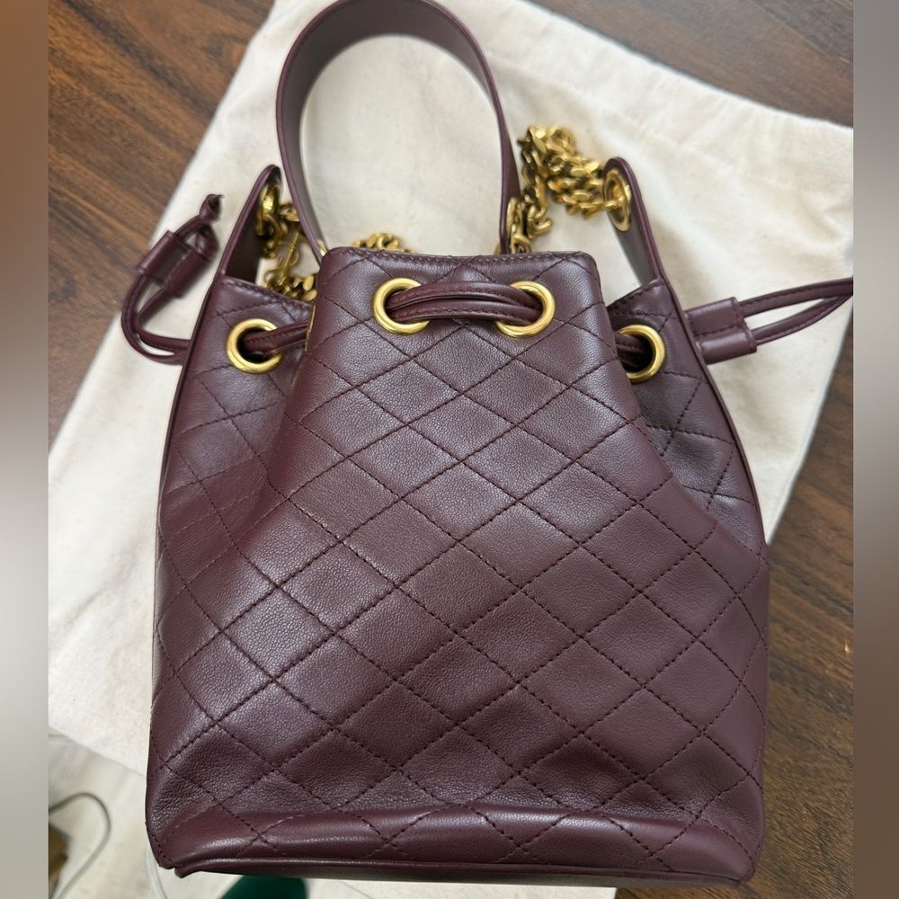 Saint Laurent Cassandre Mini Quilted Leather Bucket Shoulder Bag in Burgundy NWT - Picture 8 of 12